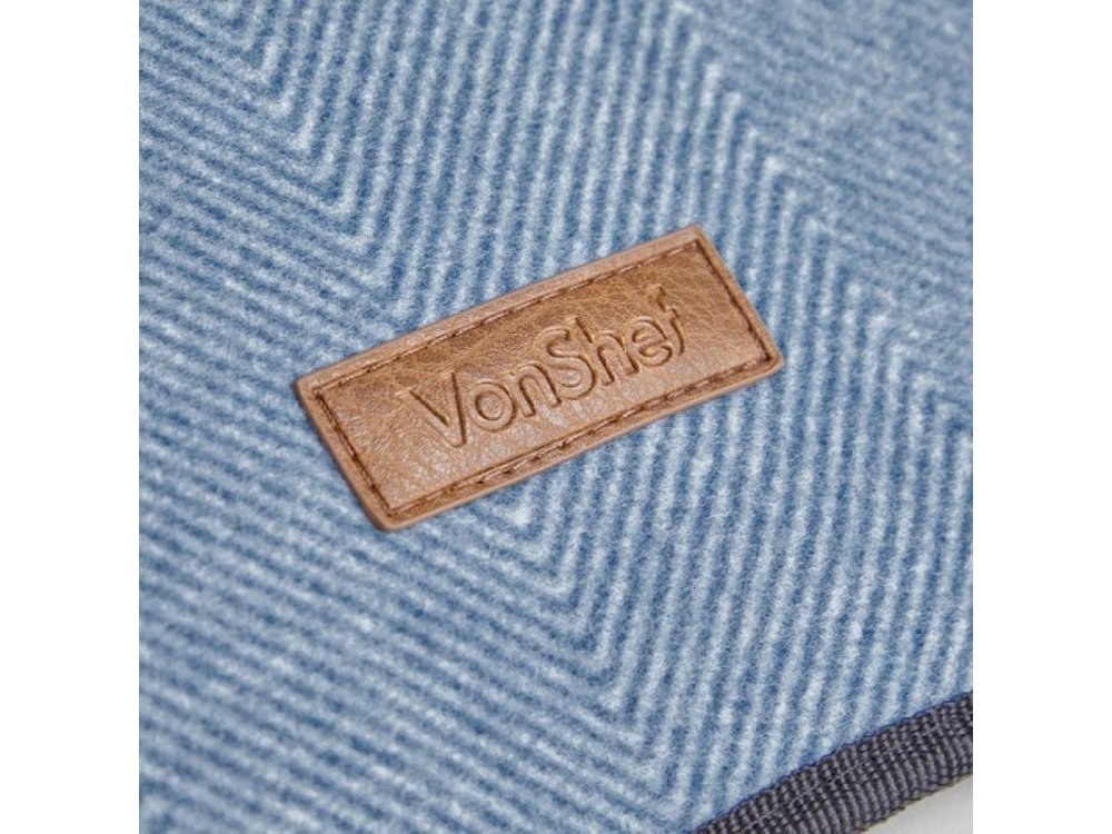 VonShef Picnic Blanket, Κουβέρτα Πικ-Νικ από Αδιάβροχο Ύφασμα και Vegan Δερμάτινη Λαβή 147x180cm, Blue Herringbone - 1000227