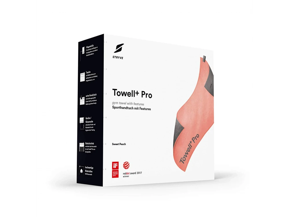 Stryve Towell + Pro Sports Towel, Fitness Towel with Magnetic Clip & Pocket Storage, Sweet Peach