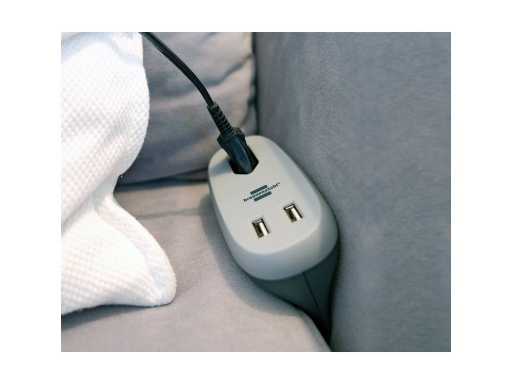 Brennenstuhl Estilo Sofa Socket, Πρίζα με σύστημα τοποθέτησης σε Καναπέ & 2 Θύρες Φόρτισης USB, 3Μ Καλώδιο & Γωνιακό Flat Βύσμα