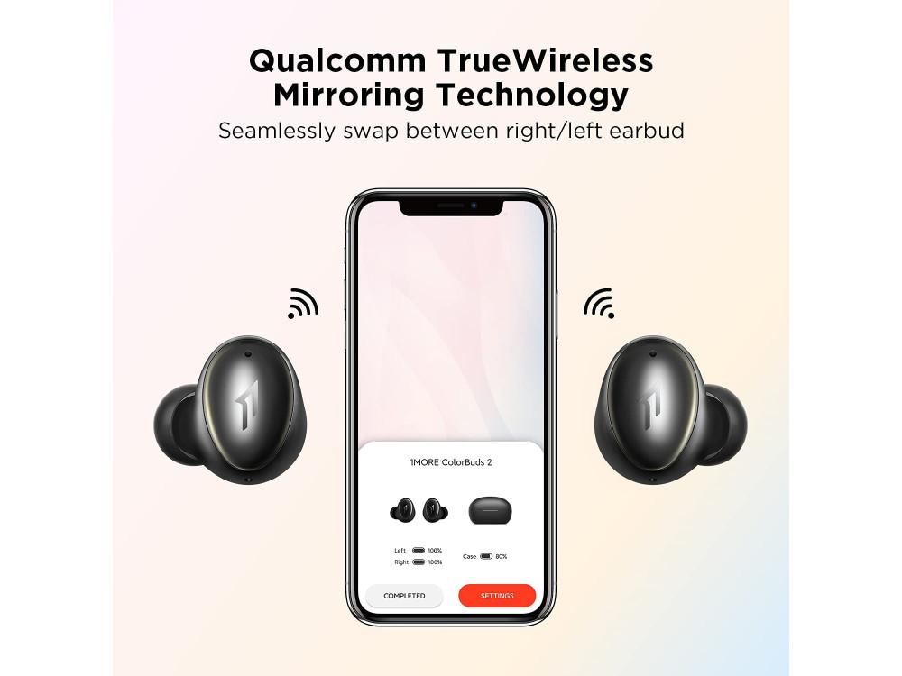 1MORE ColorBuds 2 Noise Cancelling Bluetooth 5.2 Ακουστικά TWS με CVC 8.0 Mic, Υποστήριξη aptX / AAC & Wireless Charging, Black