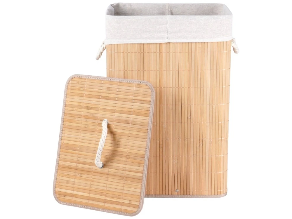 Vilde Καλάθι για Άπλυτα από Μπαμπού 70L 40x30x60cm, 2 διαμερισμάτων με Καπάκι, Beige