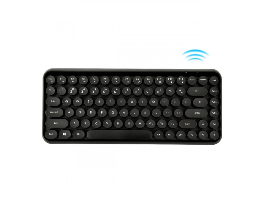 Ajazz 308i Ultra Compact Slim Profile Bluetooth Keyboard Multi-Device, Retro with Round Keys, Black
