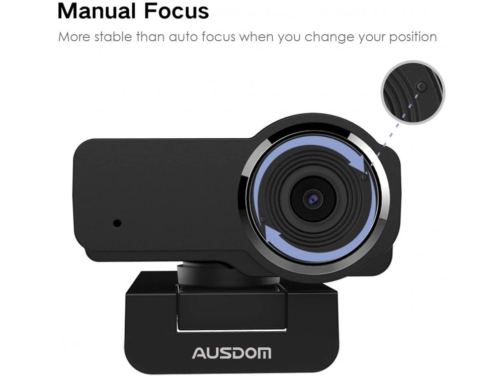Ausdom AW635 Full HD Webcam USB 1080p@30fps Noise-Cancelling Microphone με Manual focus & Wide Angle