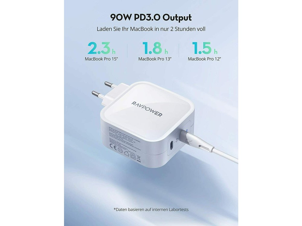 RAVPower Pioneer PD 90W 2-port socket charger with Power Delivery & GaN - RP-PC128, White