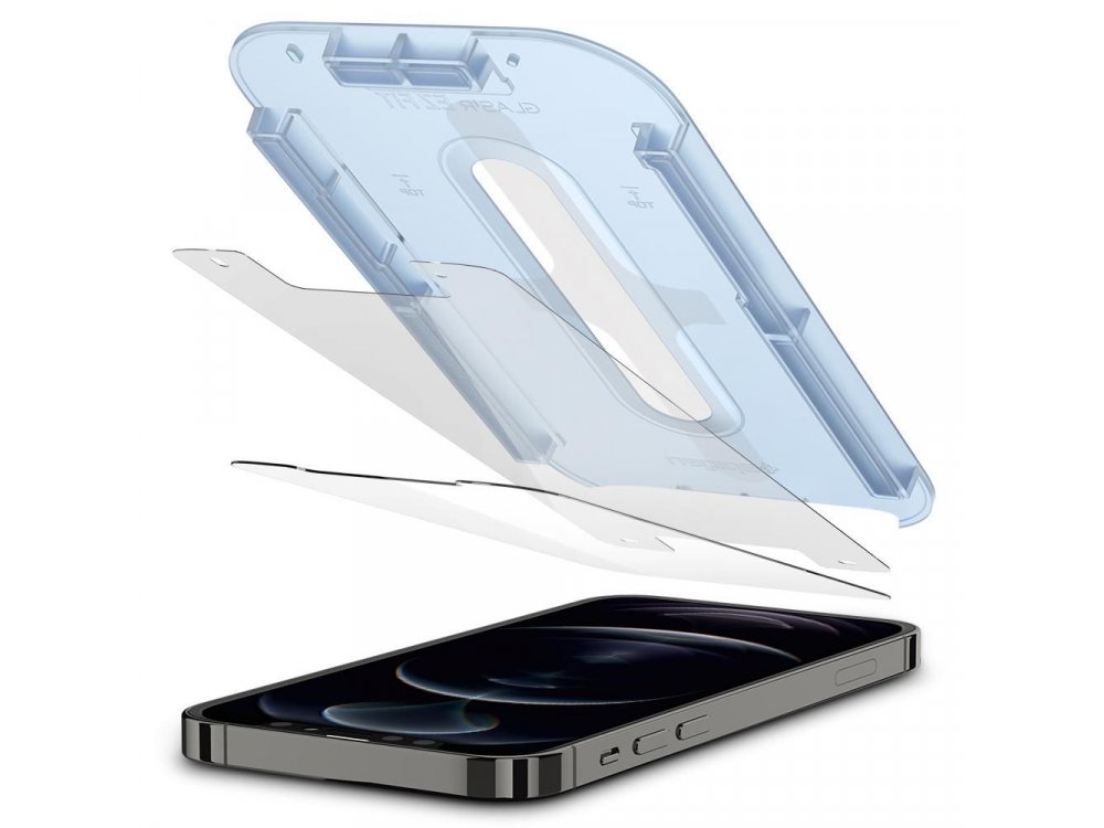Spigen iPhone 12 / 12 Pro GLAS.tR EZ FIT Premium Tempered Glass Screen Protector, με Installation Frame - AGL01801, Σετ των 2