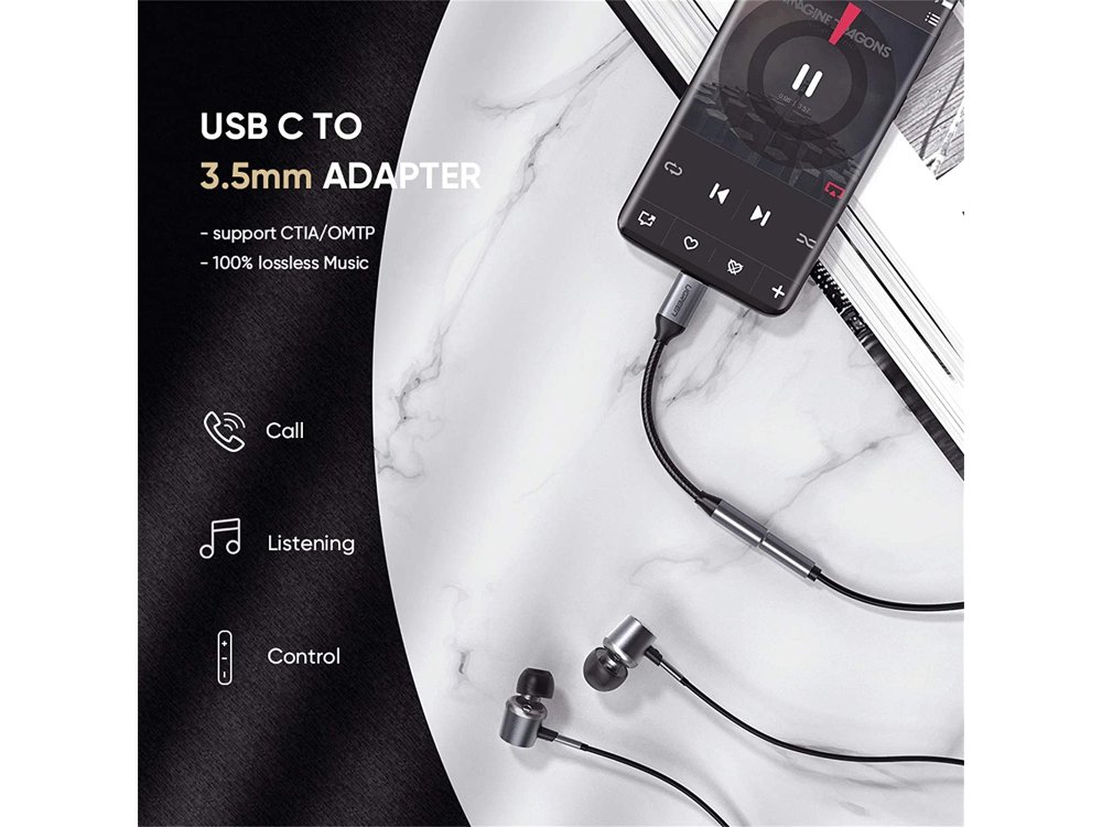 Ugreen 3.5mm AUX Audio Adapter in Type-C Headphone Adapter 3.5mm Audio Jack Female to Type-C Male - 30632