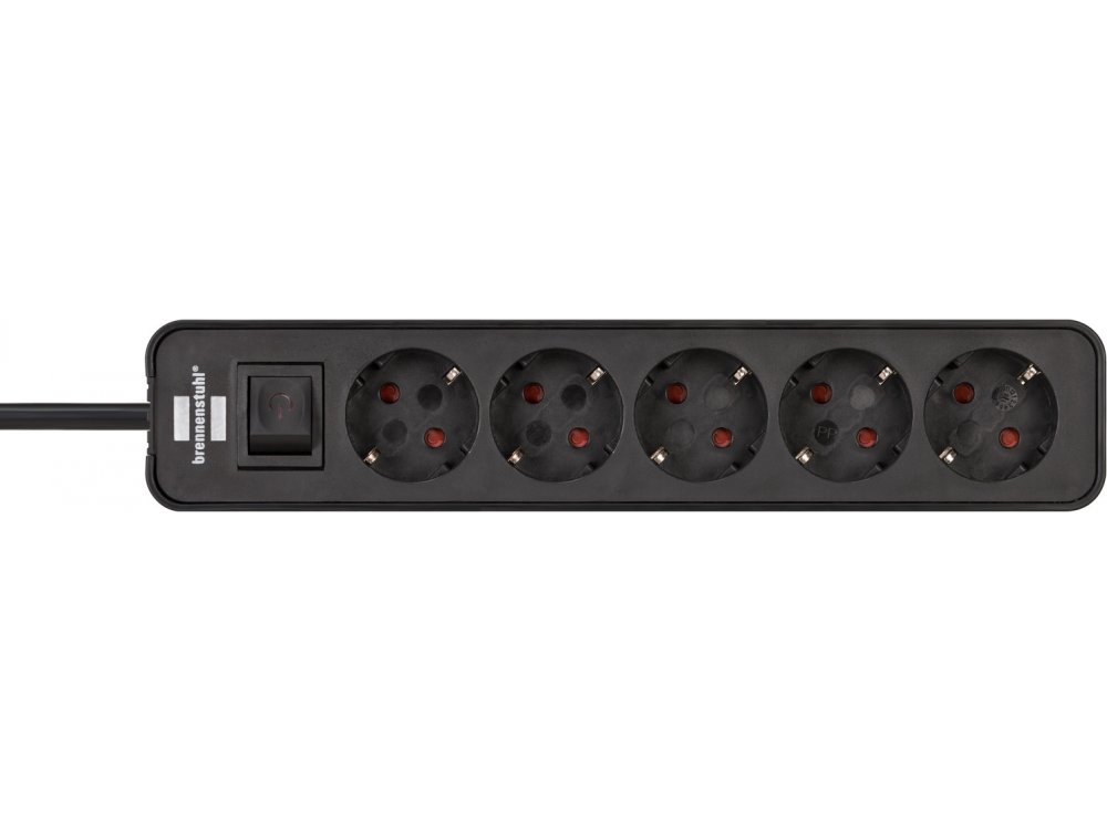 Brennenstuhl Ecolor 5-outlet Extension socket, Power strip with Switch & 1.5M Cable, Black