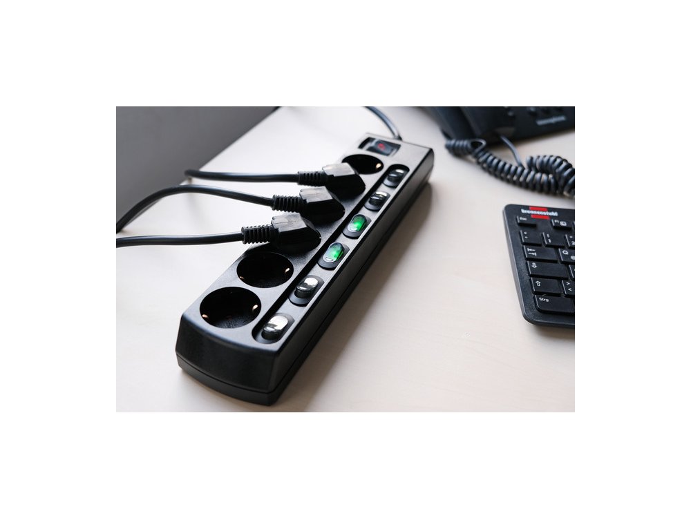 Brennenstuhl 6-outlet Extension socket, Power strip with Independent switches & 2M Cable, Black