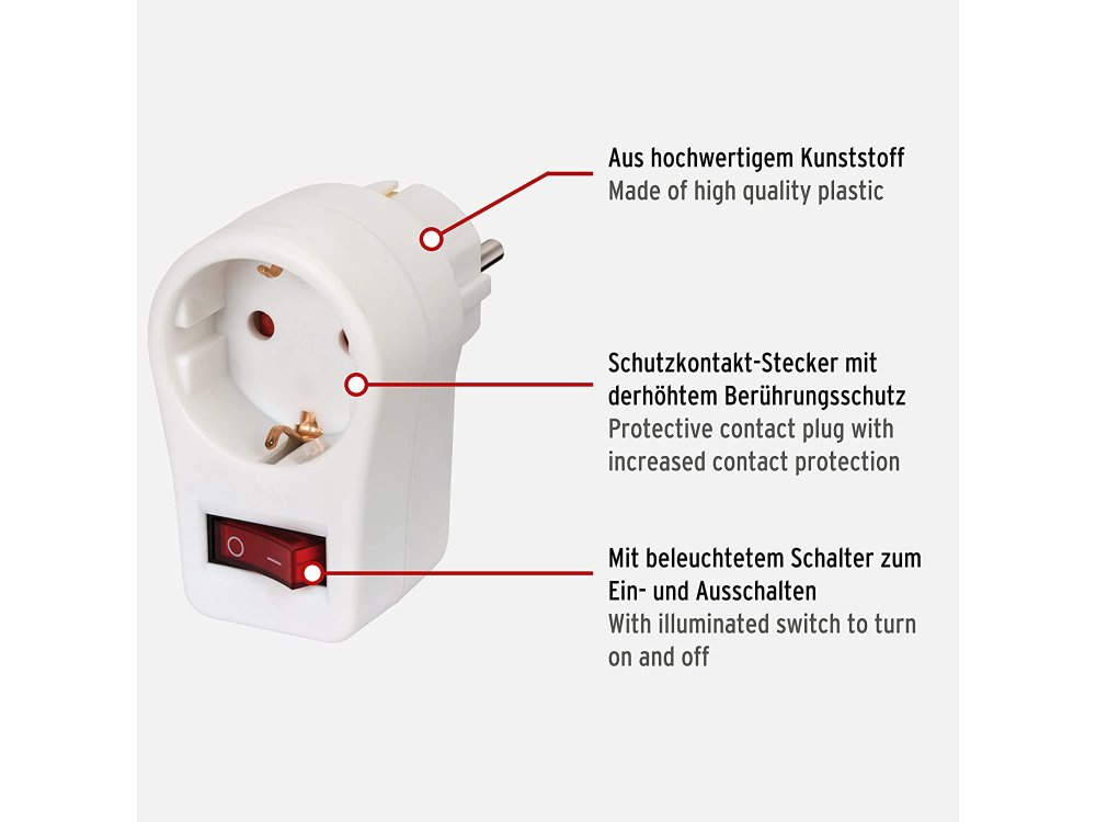 Brennenstuhl Euro Socket, Εξωτερική Πρίζα Ρεύματος Schuko Ασφαλείας με Διακόπτη On/Off, Λευκή
