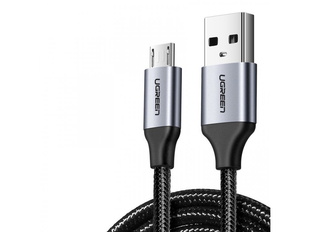 Ugreen Micro USB to USB Cable 0.5m with Nylon Weave and Aluminum Contacts - 60145, Black