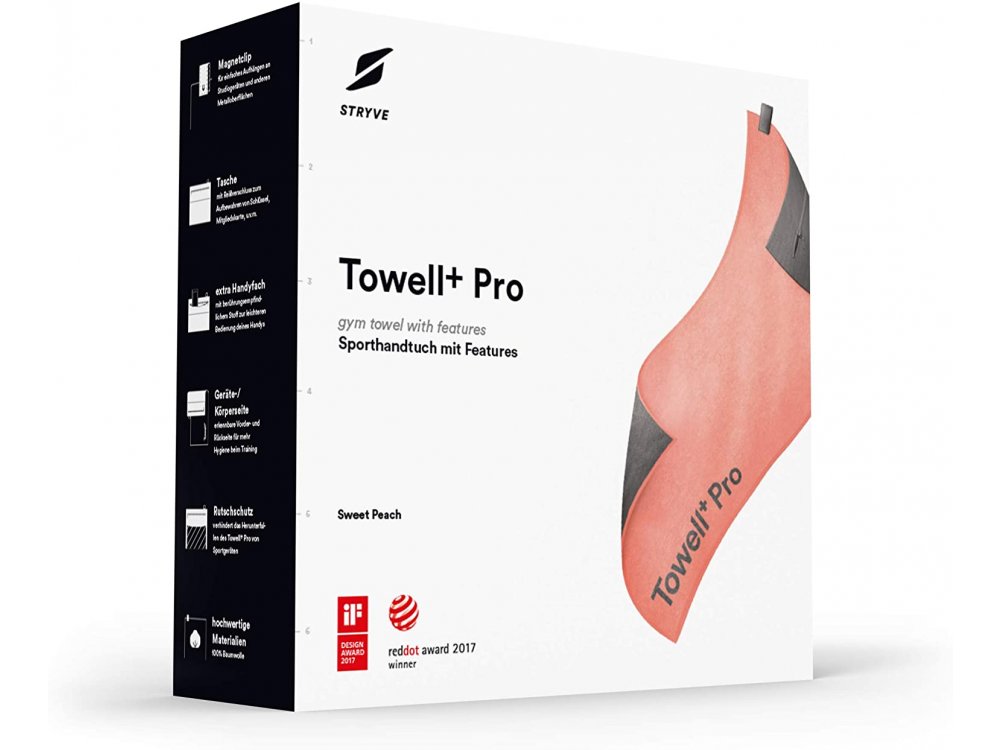 Stryve Towell+ Pro Sports Towel 105 x 42.5cm, Πετσέτα Γυμναστικής με Μαγνητικό Κλιπ & Τσέπη Αποθήκευσης, Sweet Peach
