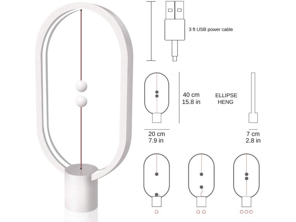 Allocacoc Heng Balance Type-C Plastic Lamp Ellipse, Φωτιστικό με μαγνητικό διακόπτη 175lm, Λευκό - DH0075WT/HBLEUC