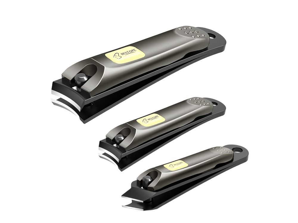 BESTOPE Nail Clippers, Set of 3, Sharp Nail Trimmer Pedicure and Manicure, Stainless Steel, with Metal Case - HZ137