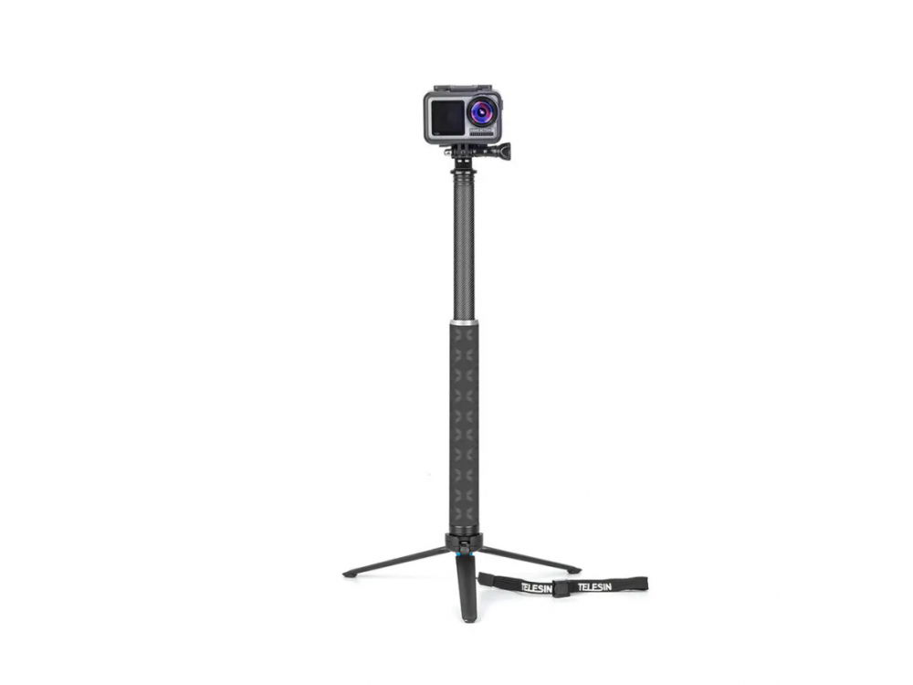 Telesin Carbon Fiber Selfie Stick & Τρίποδο για Action Camera (GoPro, DJI Osmo, Apeman, Xiaomi κ.α.) Επέκταση έως 90cm