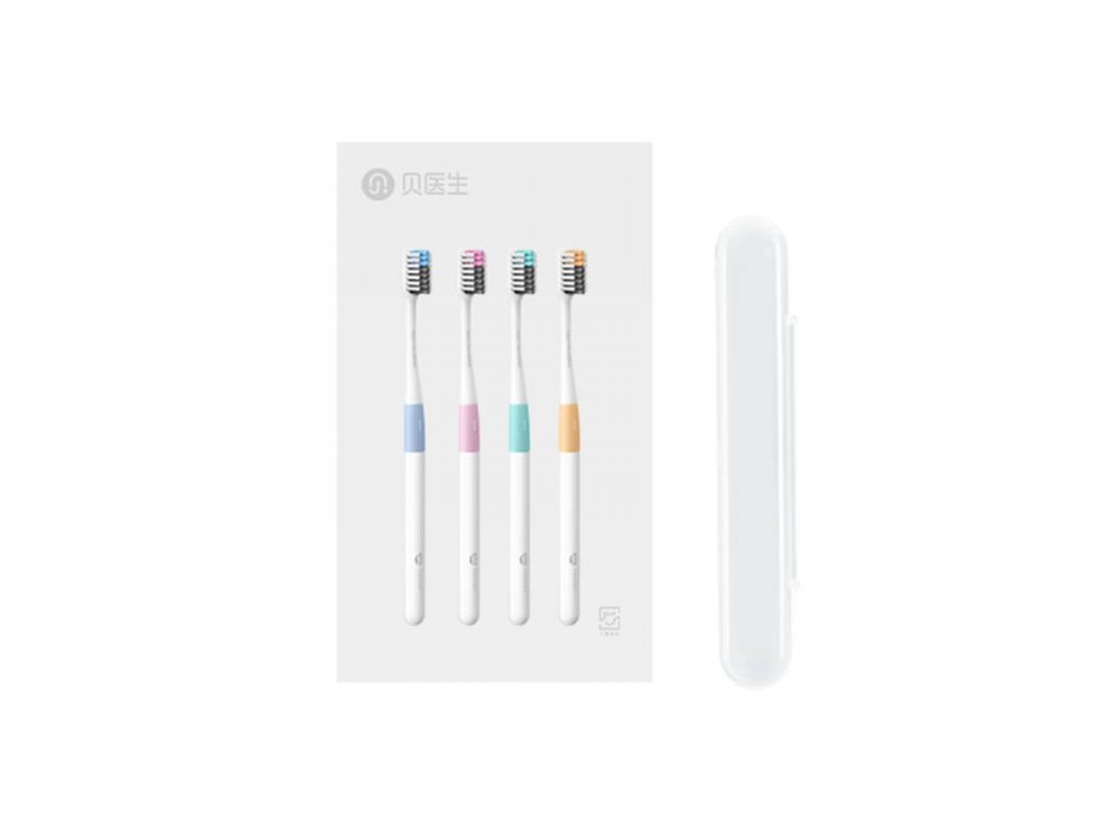 DR.BEI by Xiaomi Οδοντόβουρτσες με Ίνες Pedex, Σετ των 4 με Θήκη Ταξιδίου (Σετ των 4 Χρωμάτων Μπλε, Ροζ, Πράσινο, Πορτοκαλί)