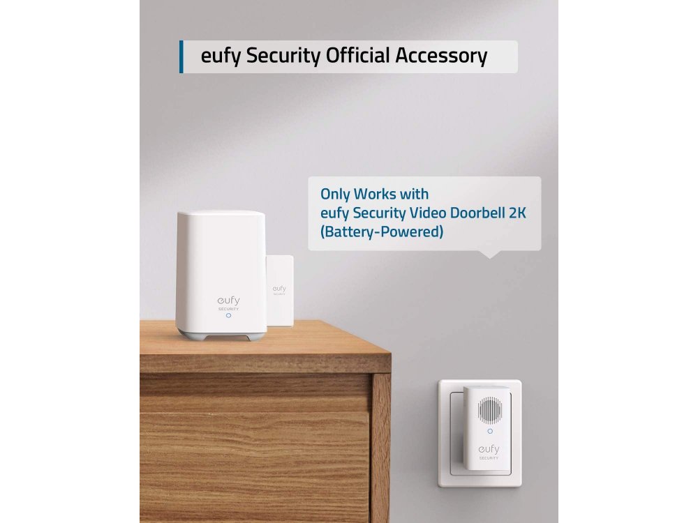 Anker Eufy Doorbell 2K Add-on, Eufy Chime Door Bell for use with EufyCam Center (HomeBase 2) - E8741021