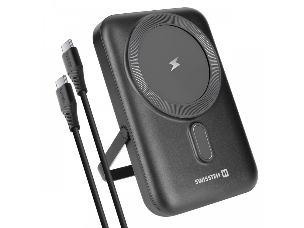 Swissten 10K Μαγνητικό Power Bank 10.000mAh Qi2 Certified 15W MagSafe iPhone, Black