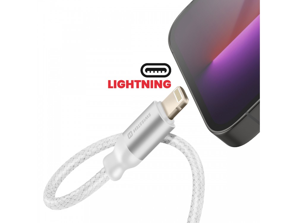 Swissten Textile Lightning Male σε 2x Lightning Female Audio Charging Splitter 12εκ., White