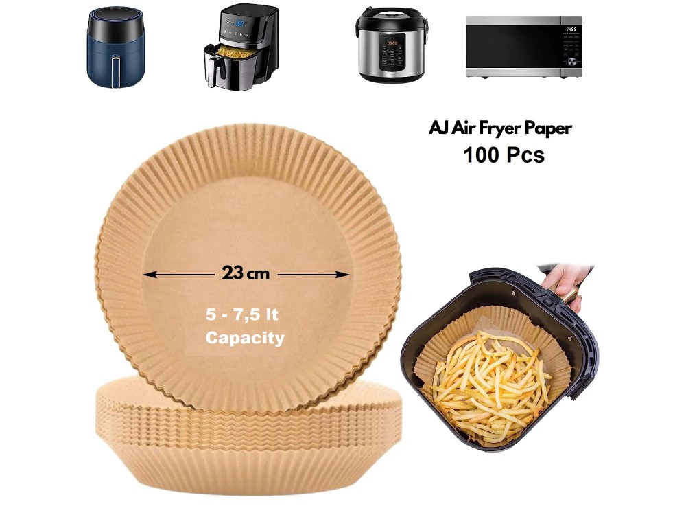 AJ Air Fryer Disposable Paper Liner Round, Αντικολλητικά χαρτιά ψησίματος για Air Fryer 23cm Στρογγυλά, Σετ των 100τμχ