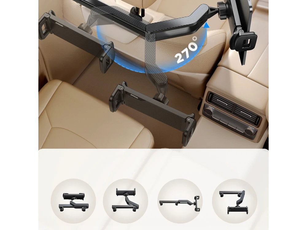 Joyroom JR-ZS203 Tablet Holder for Car Headrest, Car Mobile and Tablet Holder with Arm & Adjustable Hooks, Black