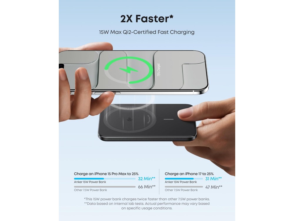 Anker Nano MagSafe Qi2 Certified Magnetic Power Bank 5000mAh 15W Max, Ultra Slim with Ergonomic Design, Black