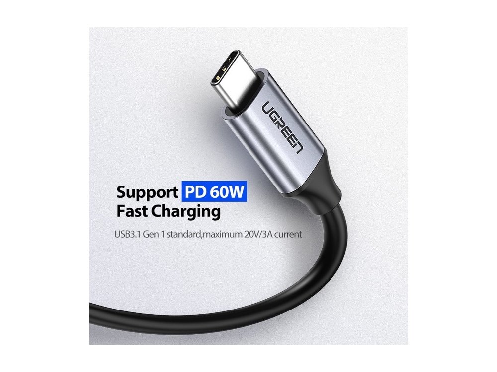 Ugreen USB-C σε USB-C 3.1 Gen1 Καλώδιο 1,5μ. με Επαφές Αλουμινίου - 50751, Μαύρο