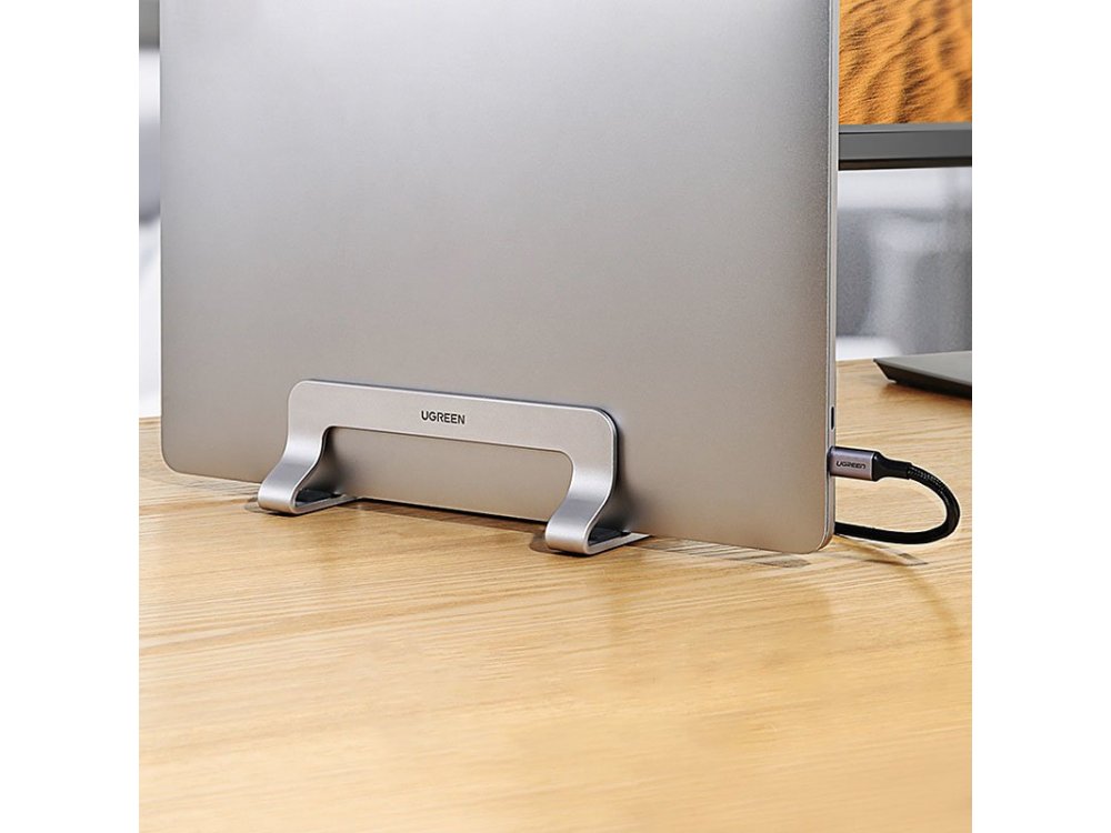 Ugreen Vertical Laptop Stand, Vertical Aluminum Base, with Adjustable Thickness, for Laptop / Macbook / Macbook Air, Gray - 20471