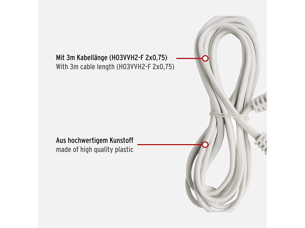 Brennenstuhl Balanteza 3m. Power Cable Extension, Extension Cable 2x0.75mm², White