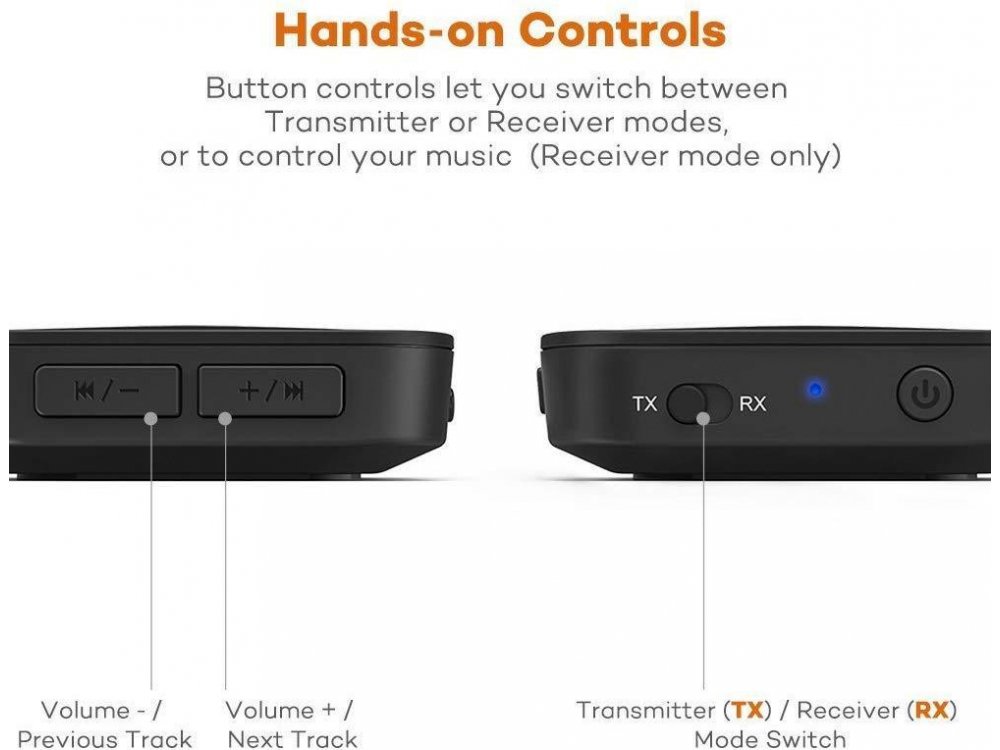 TaoTronics TT-BA08 Bluetooth 2-in1 Transmitter/Receiver, 3.5mm Wireless Audio Adapter, aptX