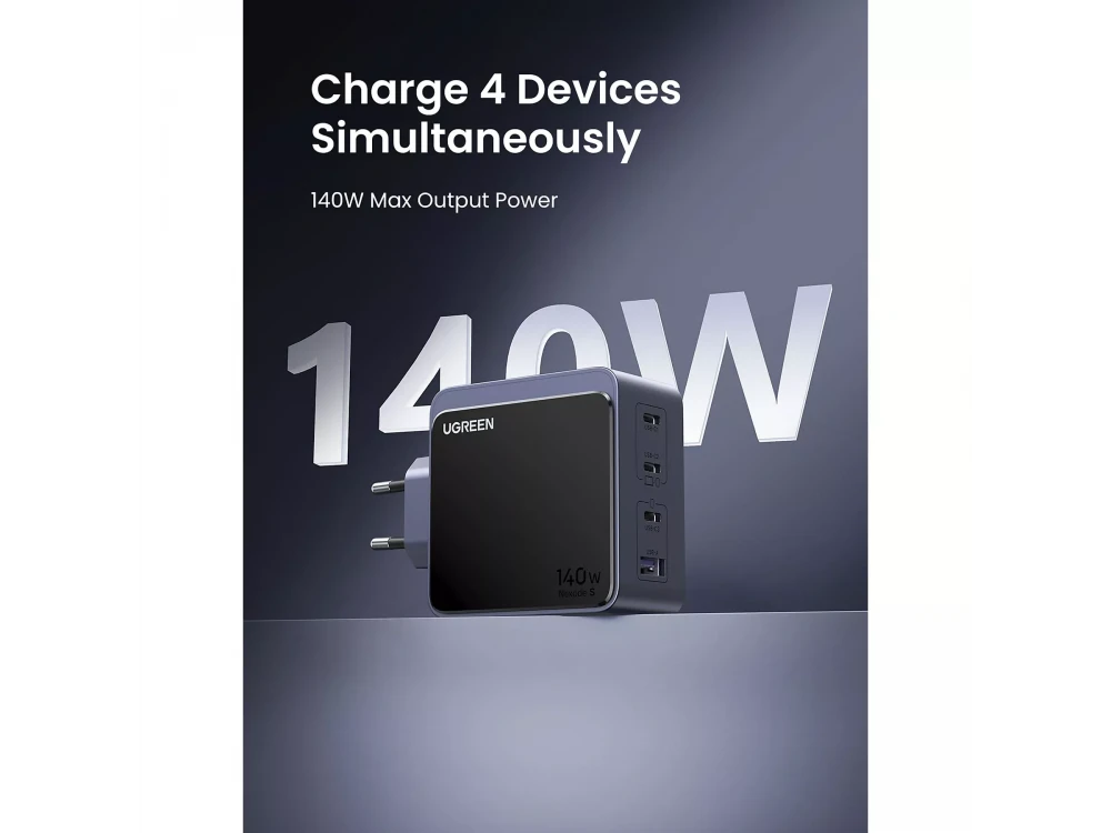 Ugreen Charger X570 GaN 140W with USB-A Port & 3 USB-C Ports, PD / QC 4.0, Grey