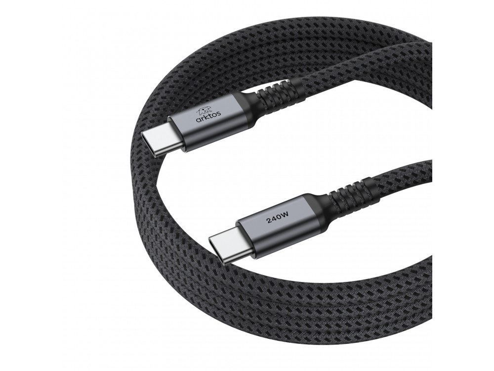 Arktos Hyperconnect 4.5m. Cable USB-C to USB-C 240W, Nylon Braided, Silver