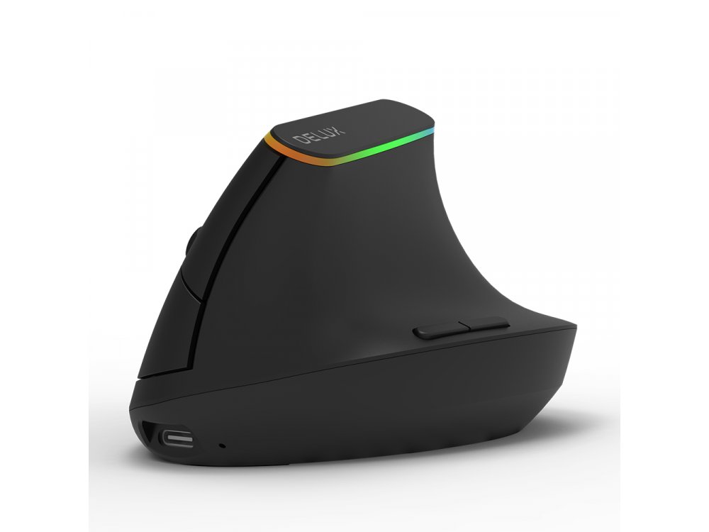 Delux M618DB Wireless Vertical Ergonomic RGB Mouse, 800/1200/1600/2400 / 4000DPI, 6 Keys Bluetooth + 2.4GHz, Black