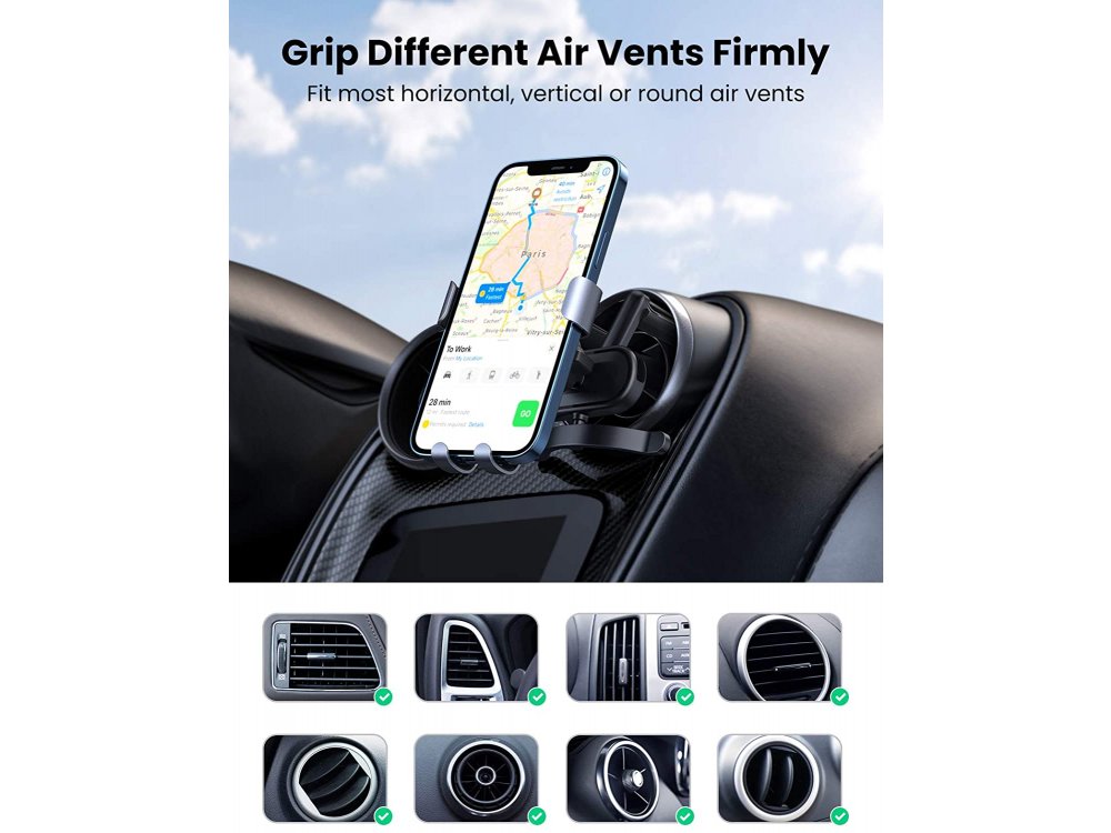 Ugreen Gravity Βάση Αυτοκινήτου αεραγωγού για Smartphone, Gravity Air Vent hook Universal 4.7"-7.0" - 30401, Black