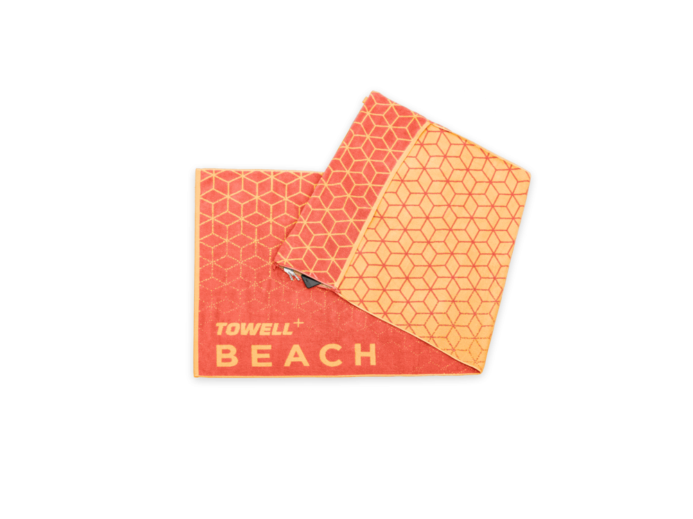 Stryve Towell + Beach Towel, Beach Towel with Sunbed & Storage Pocket, Sun Red
