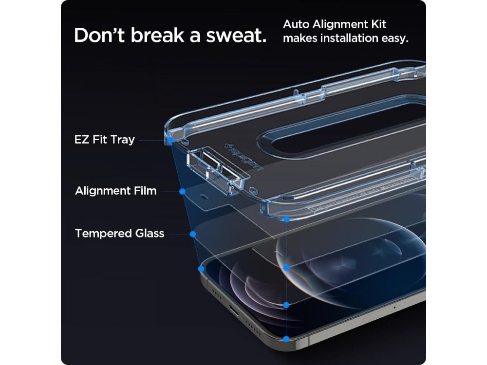 Spigen iPhone 12/12 Pro GLAS.tR EZ FIT Premium Tempered Glass Screen Protector, with Installation Frame - AGL01801, Set of 2