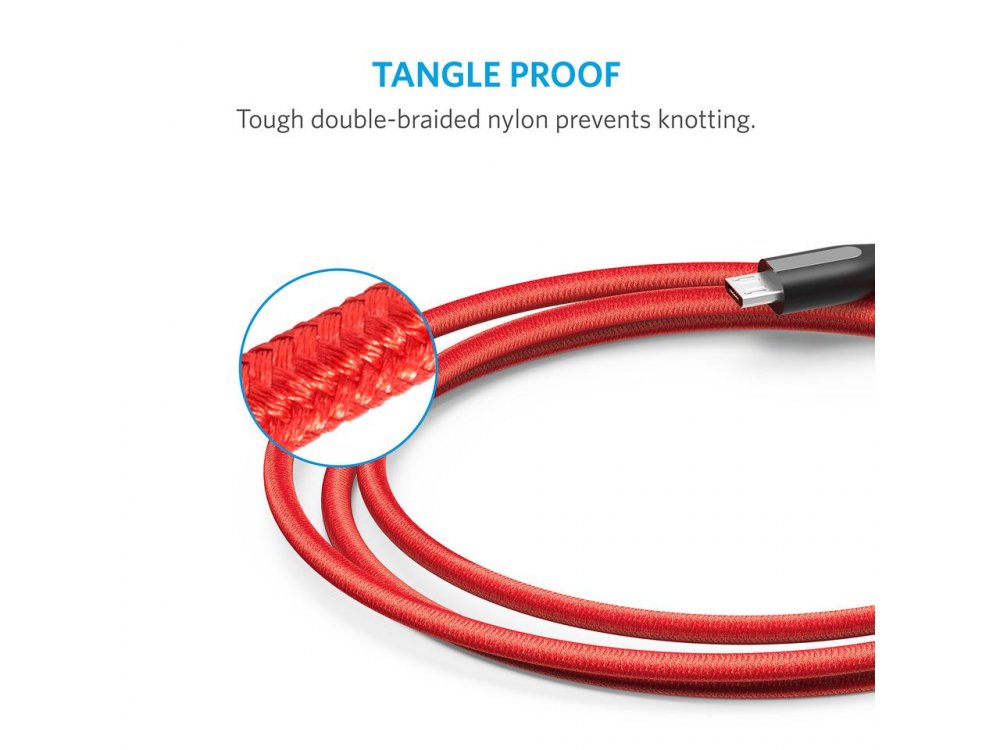 Anker PowerLine+ Καλώδιο Micro USB σε USB 2.0 0,9μ. με Νάυλον ύφανση - A8142G91, Κόκκινο