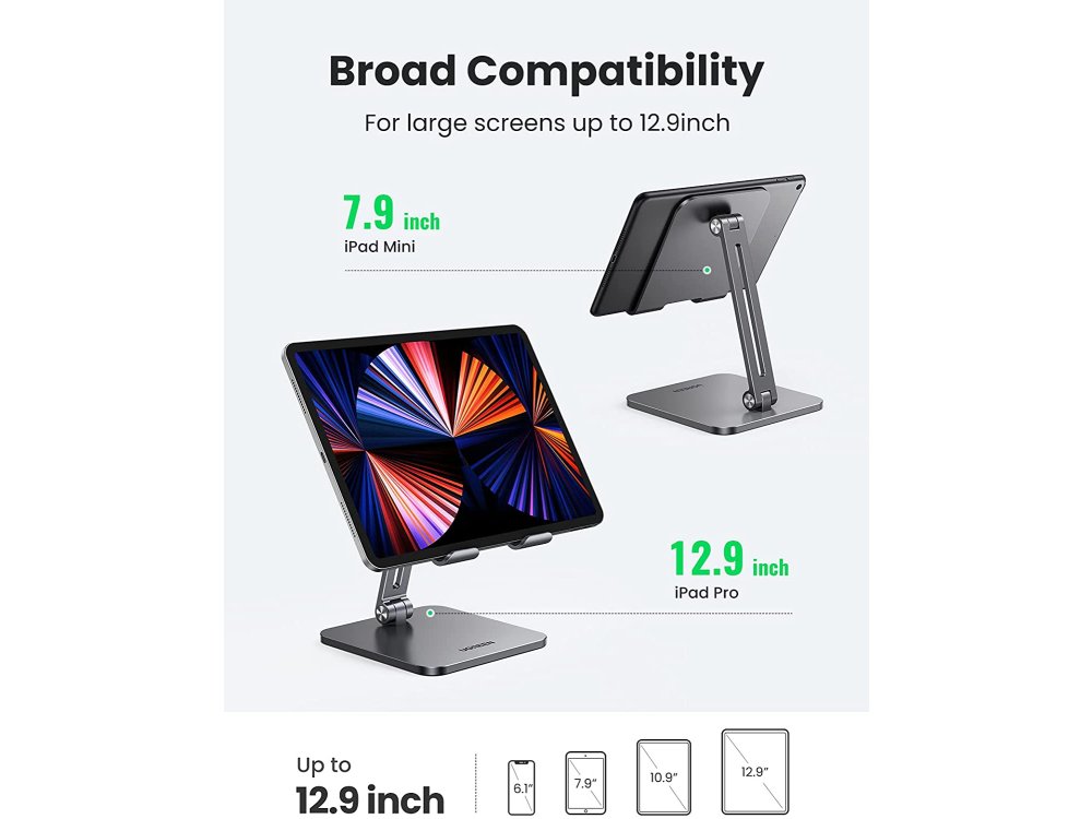 Ugreen Βάση/Stand Tablet Aluminum Ρυθμιζόμενη 270° για συσκευές 5"-12.9" - 40393, Anthracite