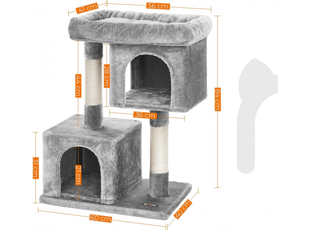 FEANDREA Cat Tree with Sisal-Covered Scratching Posts and 2 Plush Condos, Cat Furniture for Kittens - PCT61W, Light Grey