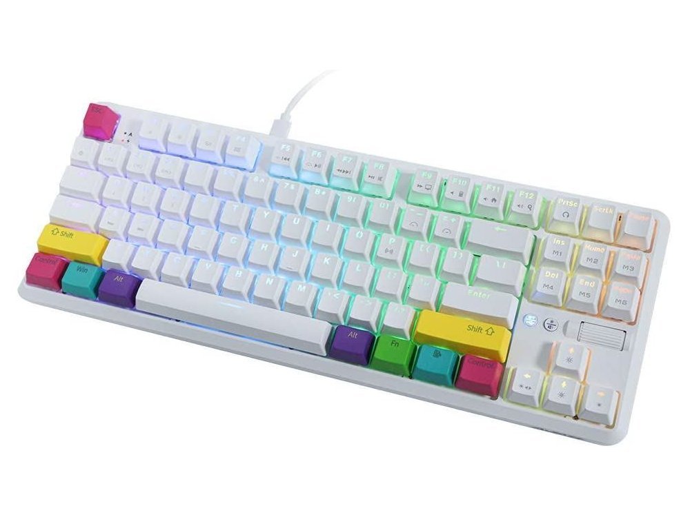Ajazz K870T Wireless Mechanical RGB Keyboard, Bluetooth Gaming Keyboard with Black Switches, Tenkeyless, White