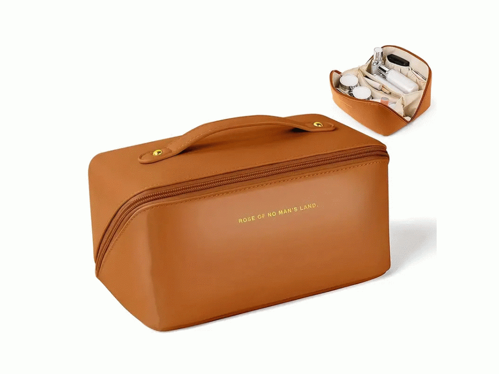 AJ Travel Makeup Bag, Mini Travel Case, with Inner Compartiment, Brown
