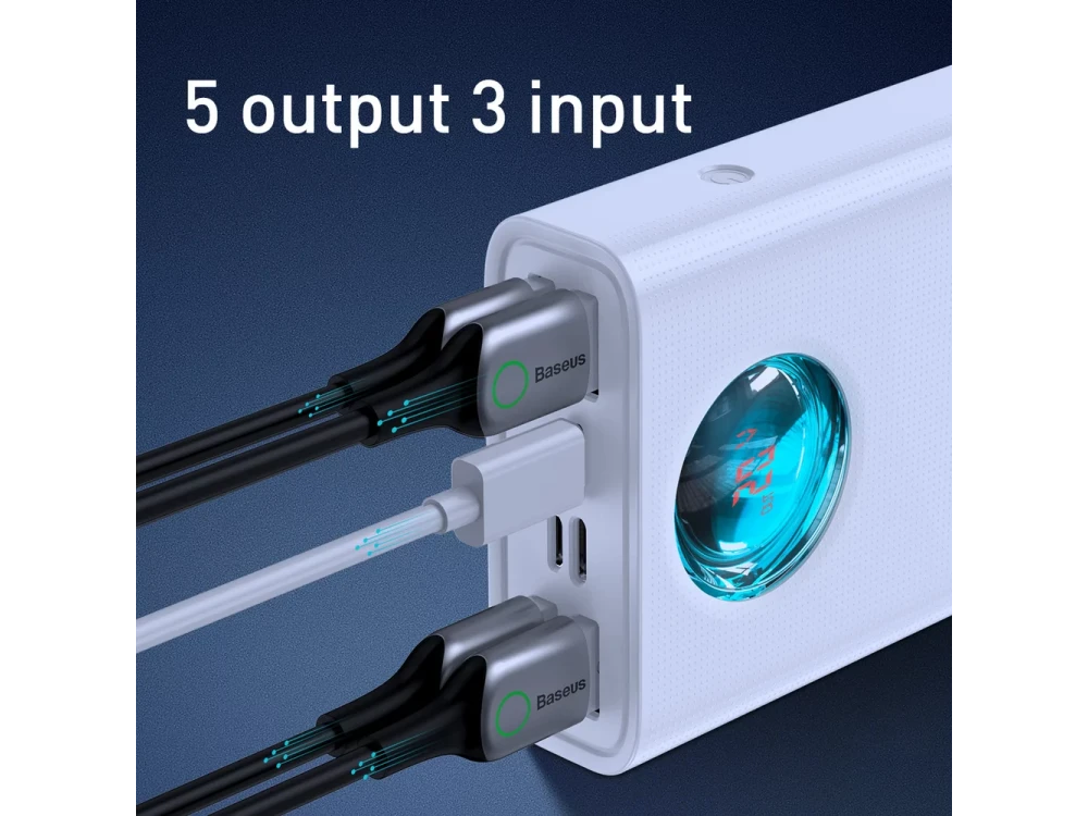 Baseus Amblight Power Bank 30000mAh 65W with 4 USB-A Ports & 1 USB-C Port Power Delivery / Quick Charge 3.0, White