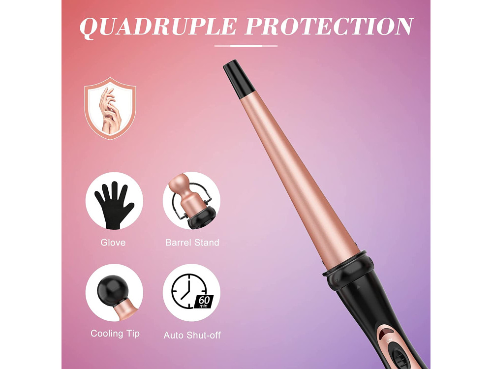 BESTOPE 5 in 1 Curling Iron Wand Set, Κεραμικό Σίδερο για μπούκλες, με LCD & Ρύθμιση Θερμοκρασίας, Περιλαμβάνει Γάντι + 2 Clips