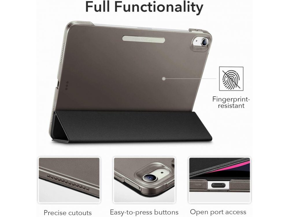 ESR iPad Air 4rd Gen 2020 10.9 "Yippee Trifold Case with Auto Sleep / Wake, Stand, Hard Back Cover, Black