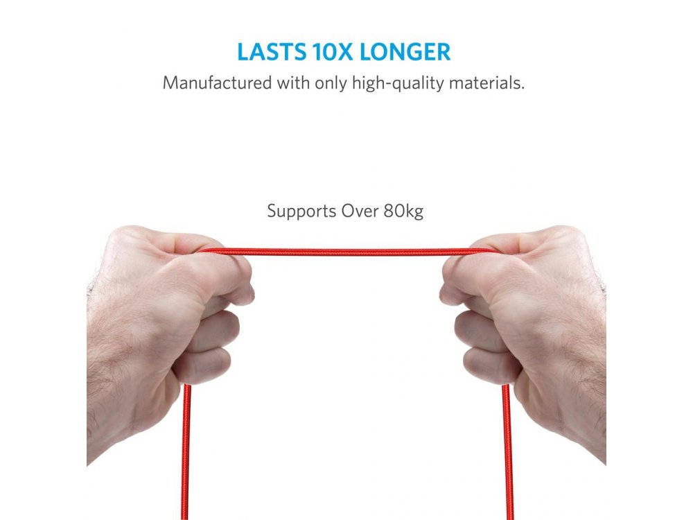 Anker PowerLine+ Καλώδιο Micro USB σε USB 2.0 0,9μ. με Νάυλον ύφανση - A8142G91, Κόκκινο