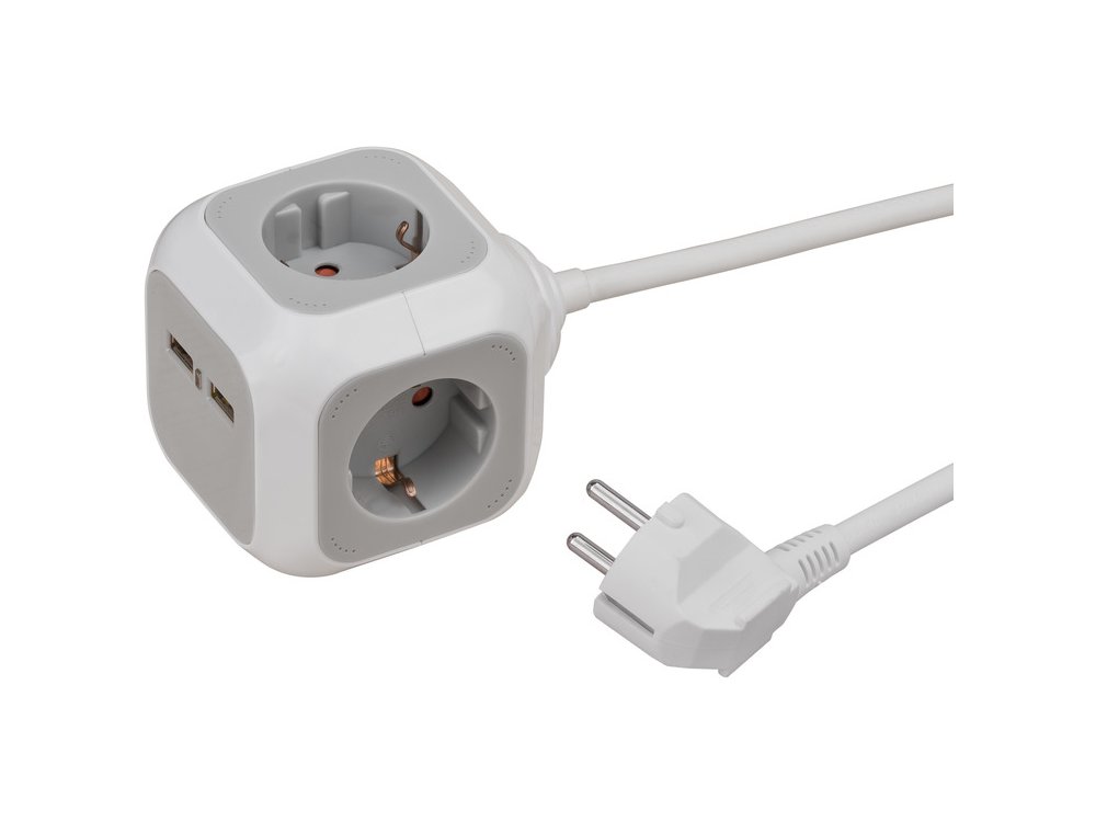 Brennenstuhl Alea PowerCube Multi-socket 4-socket & 2 USB Charging Ports, 1.4M Cable, Light Gray