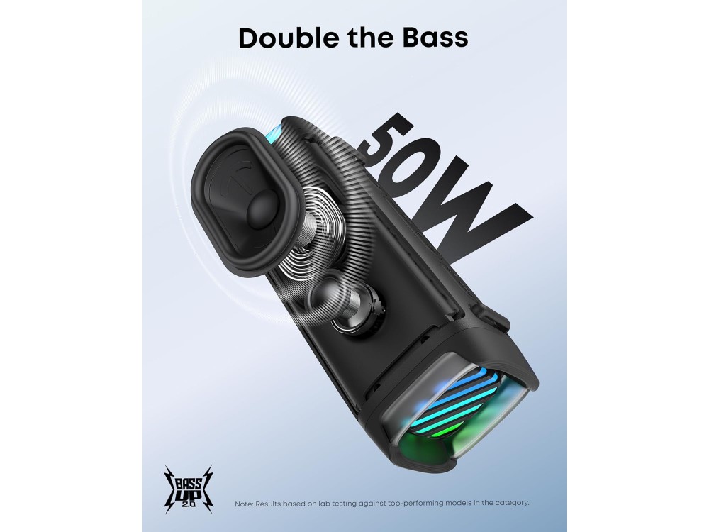 Anker Soundcore Boom 3i, Αδιάβροχο Ηχείο Bluetooth 5.3, 50W, IP68 με BassUp 2.0 & Διάρκεια Μπαταρίας έως 16 Ώρες, Black