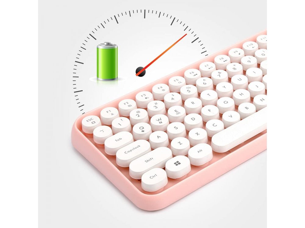 Ajazz 308i Ultra Compact Slim Profile Bluetooth Keyboard Multi-Device, Retro with Round Keys, Pink