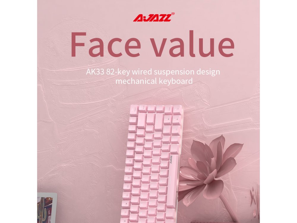 Ajazz AK33 Ενσύρματο Μηχανικό Φωτιζόμενο Πληκτρολόγιο, Aluminum Frame Gaming Keyboard, 82 keys με Blue Switches, Pink