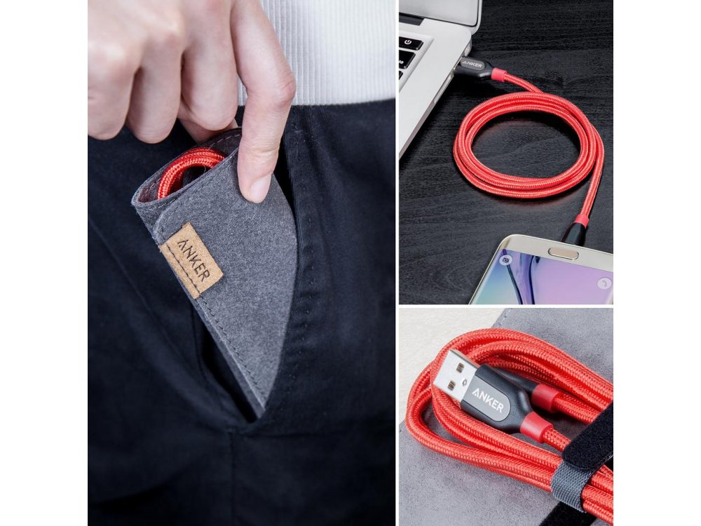 Anker PowerLine+ Καλώδιο Micro USB σε USB 2.0 0,9μ. με Νάυλον ύφανση - A8142G91, Κόκκινο