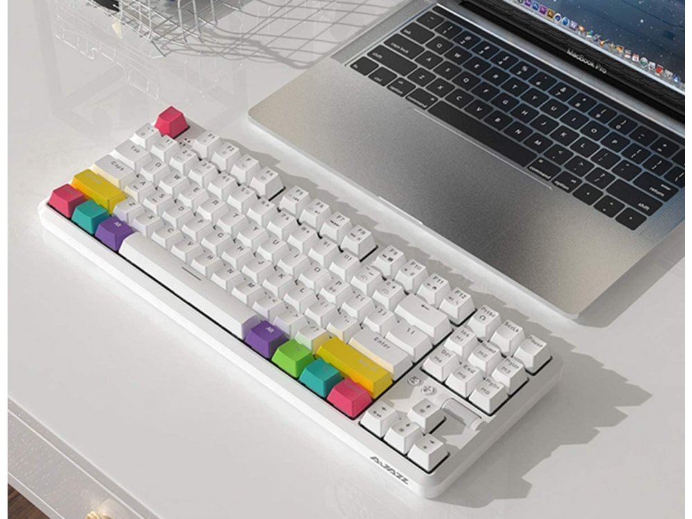 Ajazz K870T Ασύρματο Μηχανικό RGB Πληκτρολόγιο, Bluetooth Gaming Keyboard με Black Switches, Tenkeyless, Λευκό